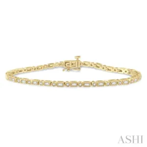 1 ctw Baguette and Round Cut Diamond Bracelet in 14K Yellow Gold 1 ctw Baguette and Round Cut Diamond Bracelet in 14K Yellow Gold