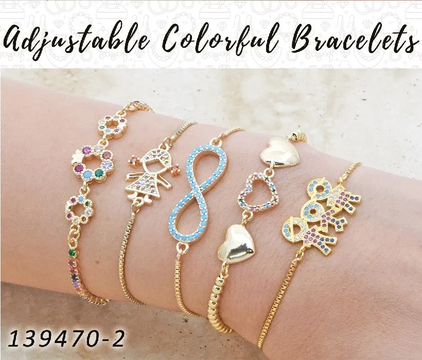 18 Adjustable Colorful Bracelets in Gold Layered ($5.55) ea