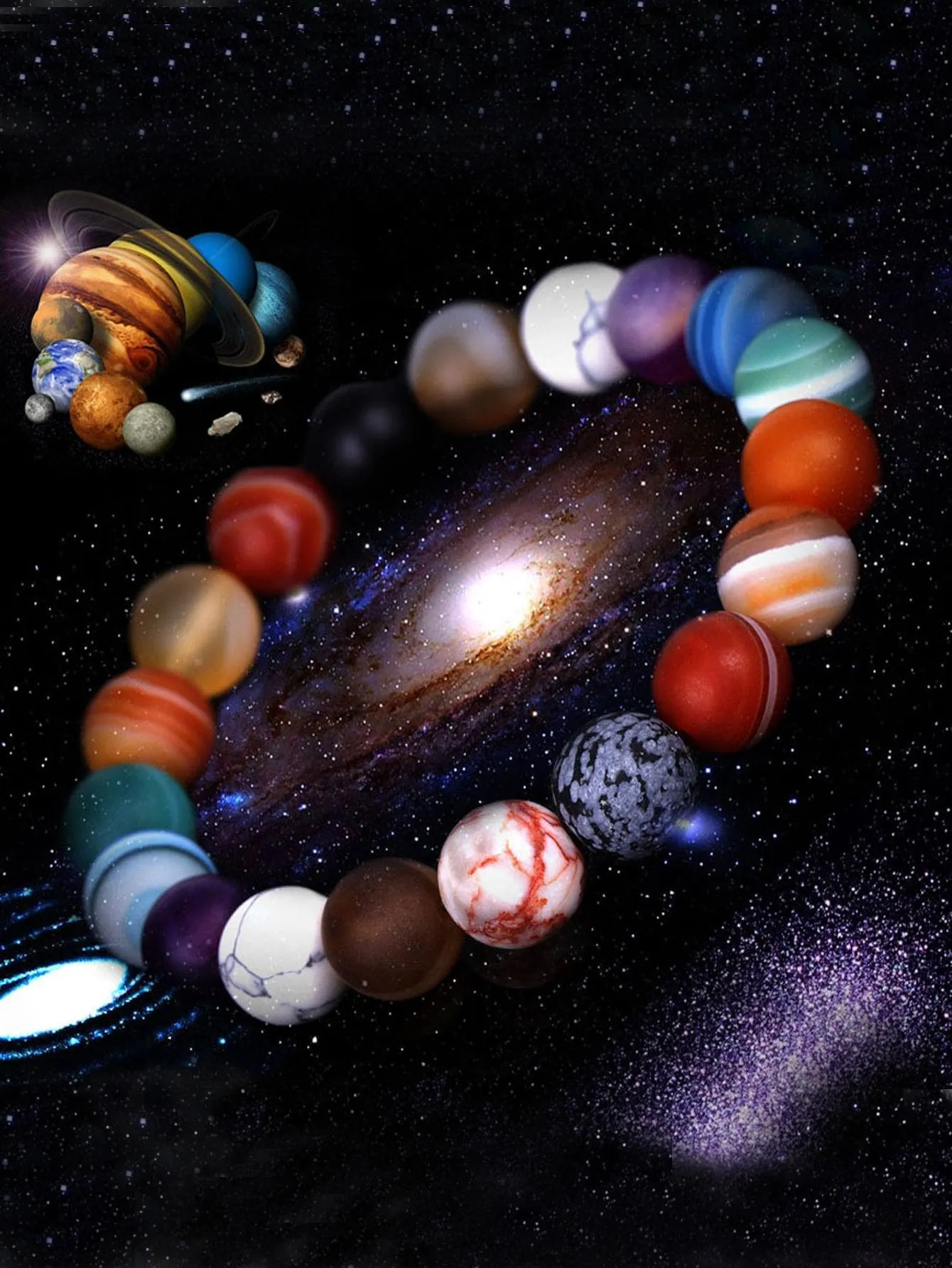 1pc Boho Colorful Beaded Bracelet Planets Pattern Women Bracelet Stackable