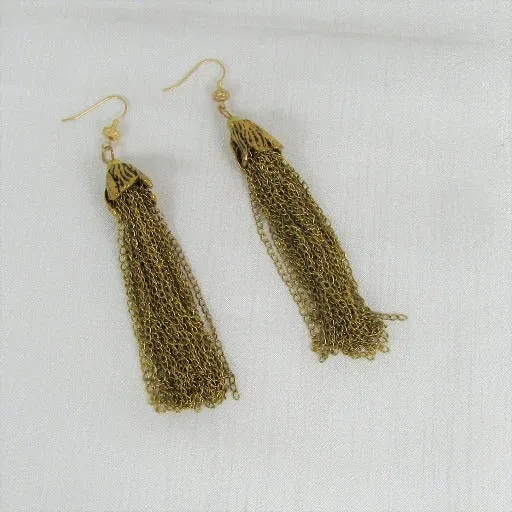 Antique Gold Tassel Dangling Long  Earrings