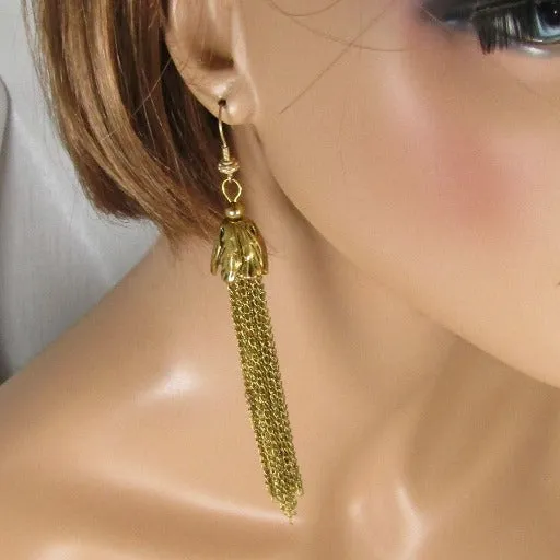 Antique Gold Tassel Dangling Long  Earrings