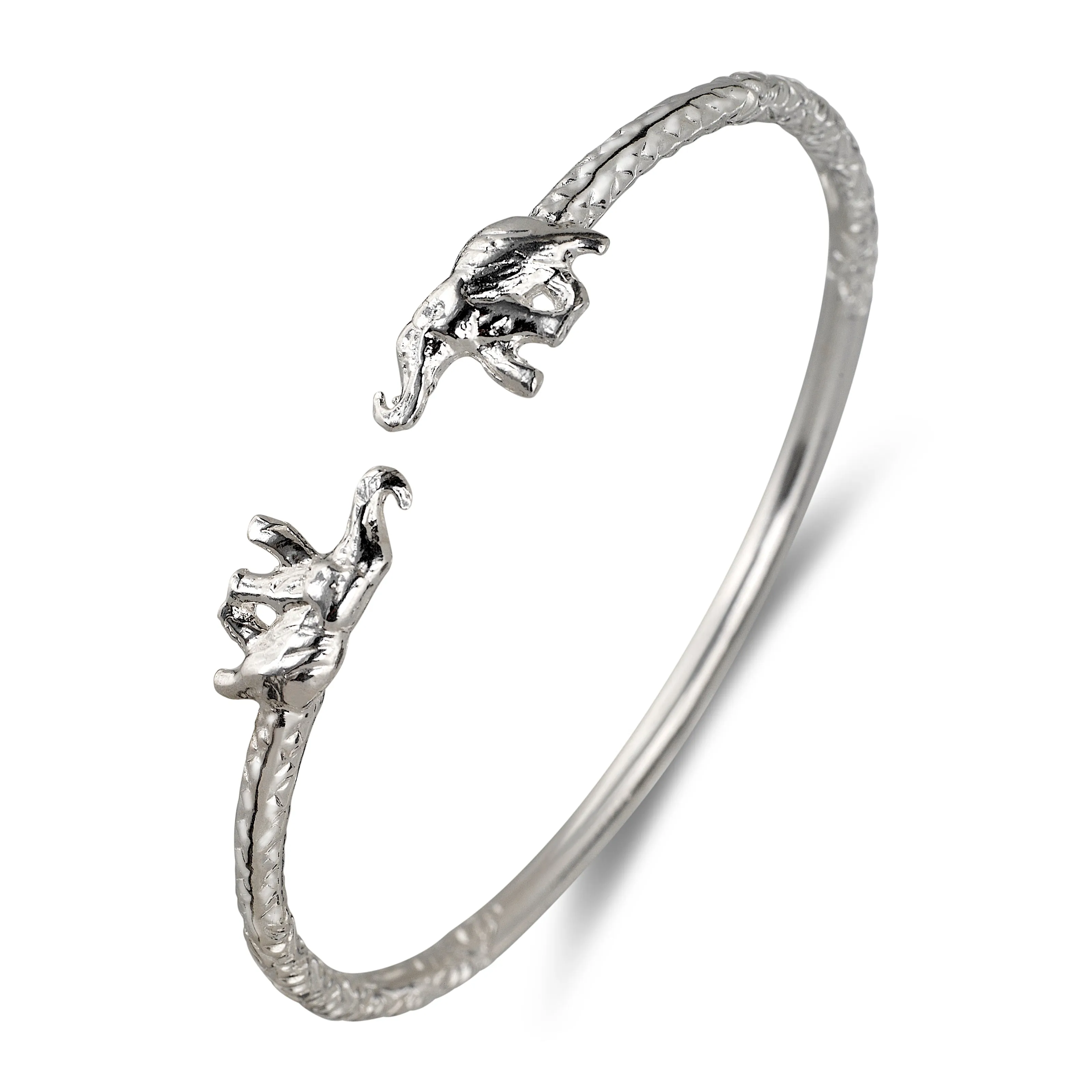 Better Jewelry Elephant Ends West Indian Bangles .925 Sterling Silver, 1 pair