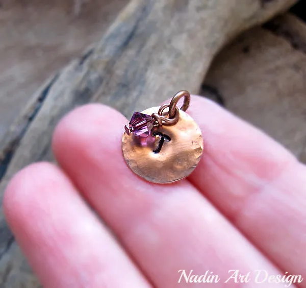 Birthstone Charm - Copper Initial Tag