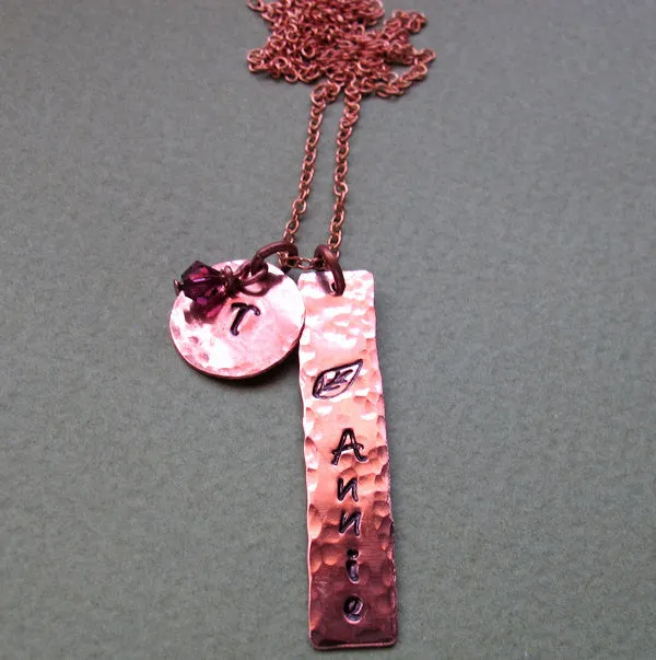 Birthstone Charm - Copper Initial Tag