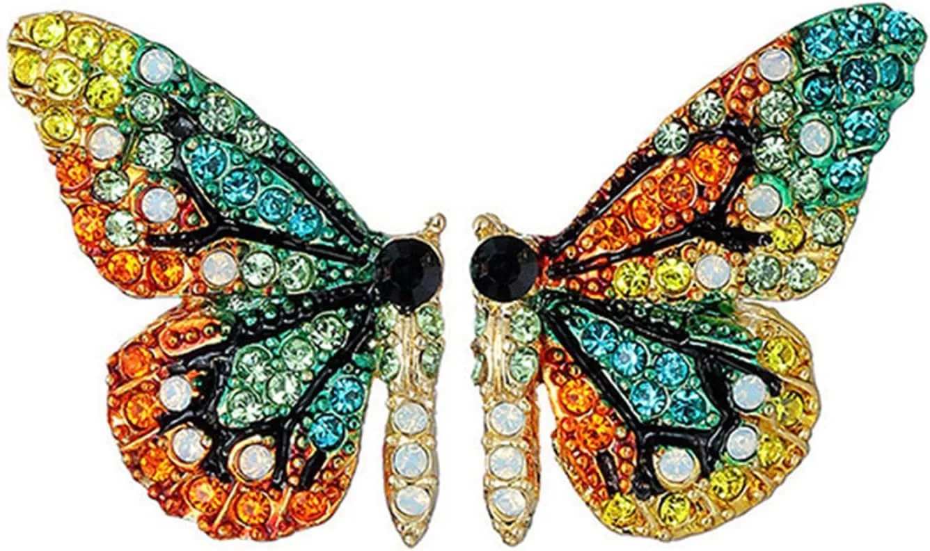 Butterfly Stud Earrings for Women Colorful Handmade 3D Crystal Fairy Animal Earrings Fashion Rhinestone Ladies Jewelries