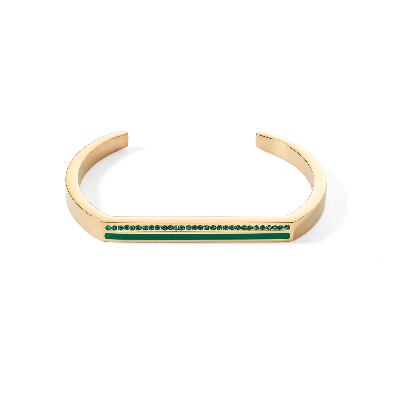 Coeur De Lion Gold and Green Crystal Square Stripes Bangle Cuff