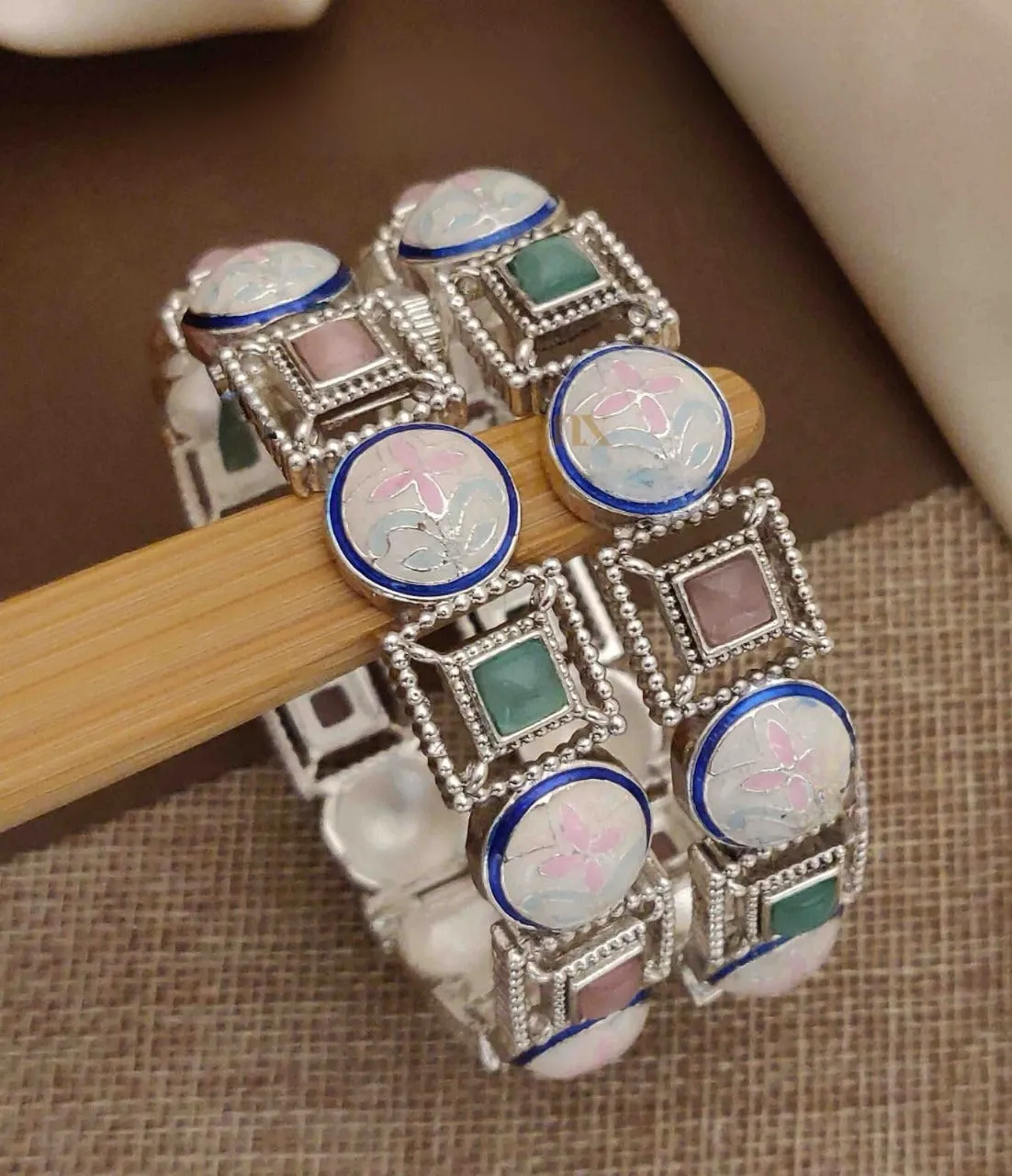 Designer Silver Plated Multi Stone Bangle/Bracelet (Design 191)