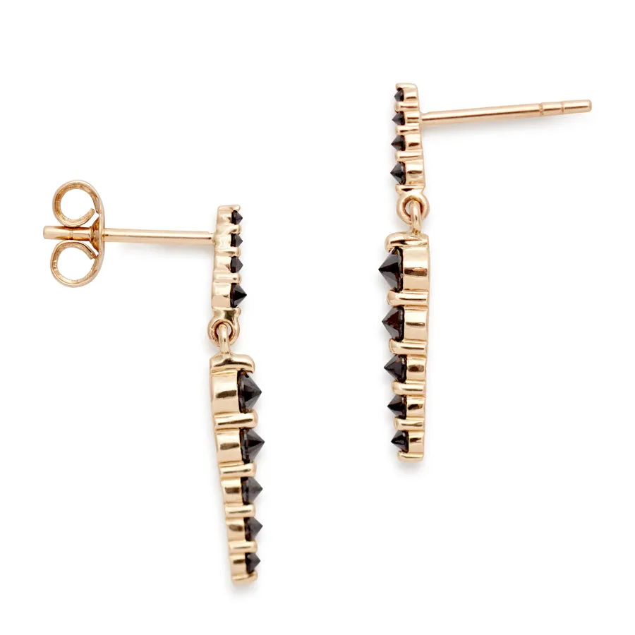 Double Pointe Drop Earrings - 14k Gold & Black Diamonds