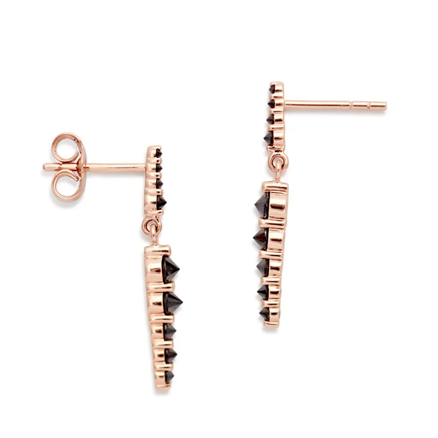 Double Pointe Drop Earrings - 14k Gold & Black Diamonds