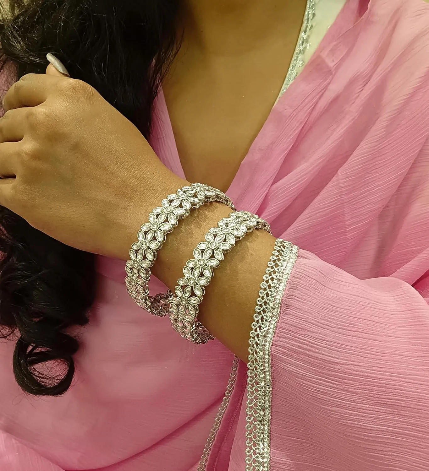 Efulgenz Indian Bangles for Women Floral Faux Kundan CZ Crystal Bracelet Bangle Set Bollywood Indian Wedding Bridal Bangles Party Fashion Statement Jewelry (2 Pcs)