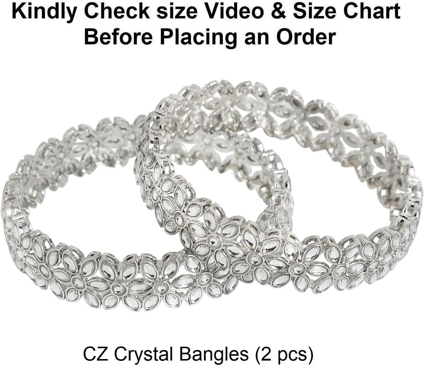 Efulgenz Indian Bangles for Women Floral Faux Kundan CZ Crystal Bracelet Bangle Set Bollywood Indian Wedding Bridal Bangles Party Fashion Statement Jewelry (2 Pcs)