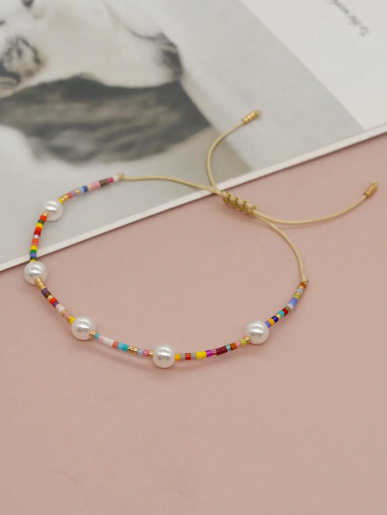Faux Pearl Decor Colorful Beaded Bracelet Women Bracelet Stackable Bracelet
