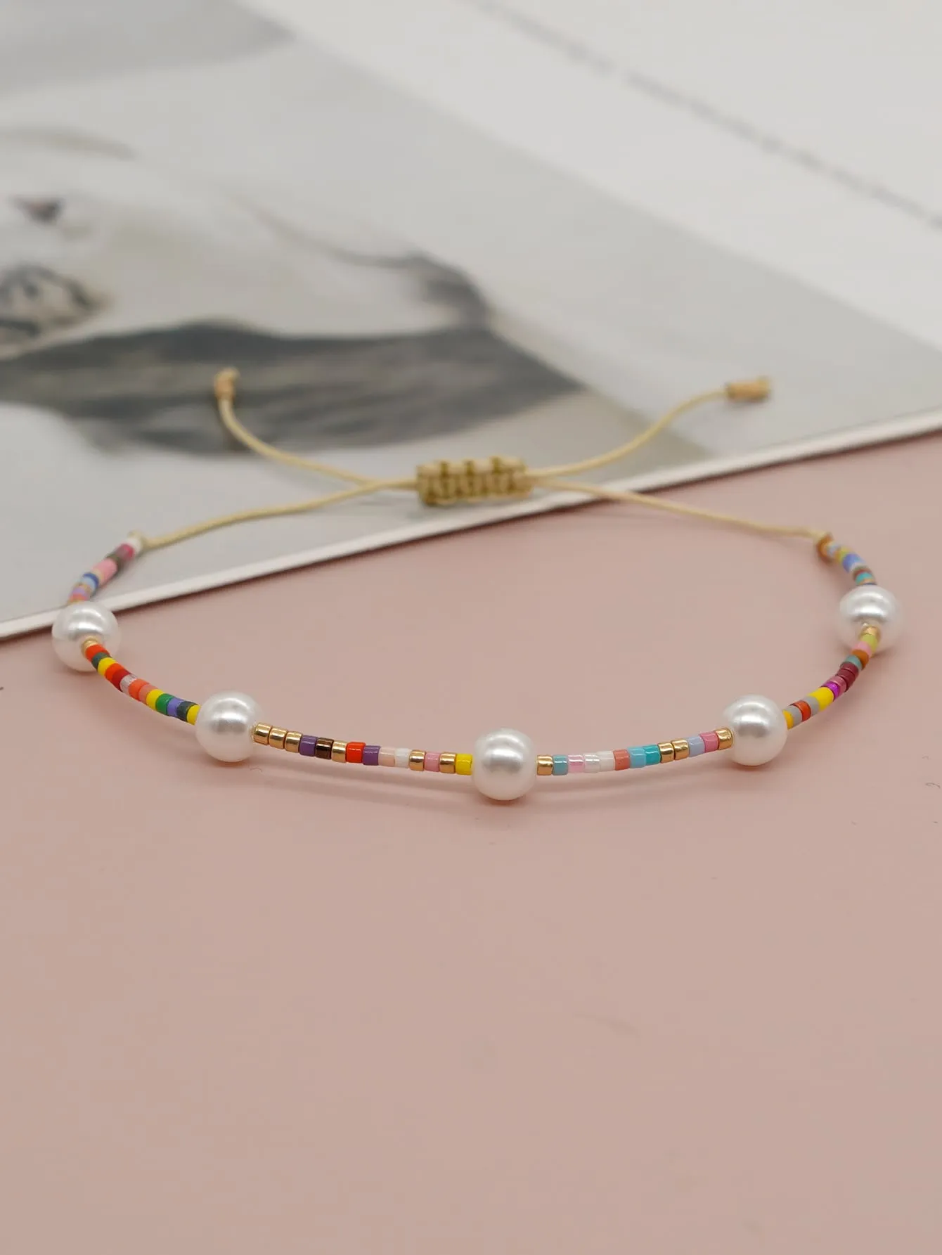 Faux Pearl Decor Colorful Beaded Bracelet Women Bracelet Stackable Bracelet