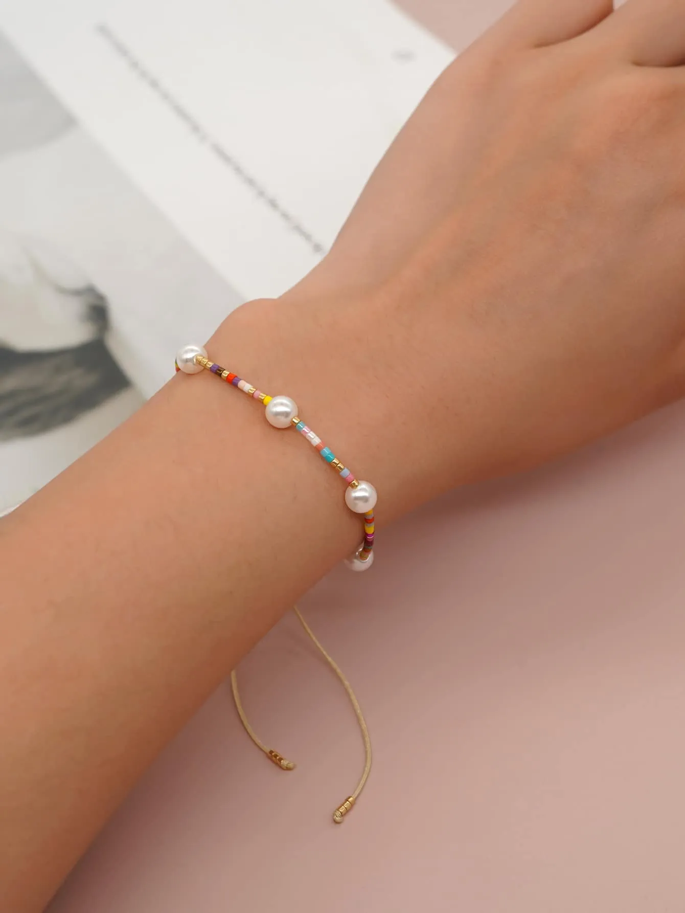 Faux Pearl Decor Colorful Beaded Bracelet Women Bracelet Stackable Bracelet