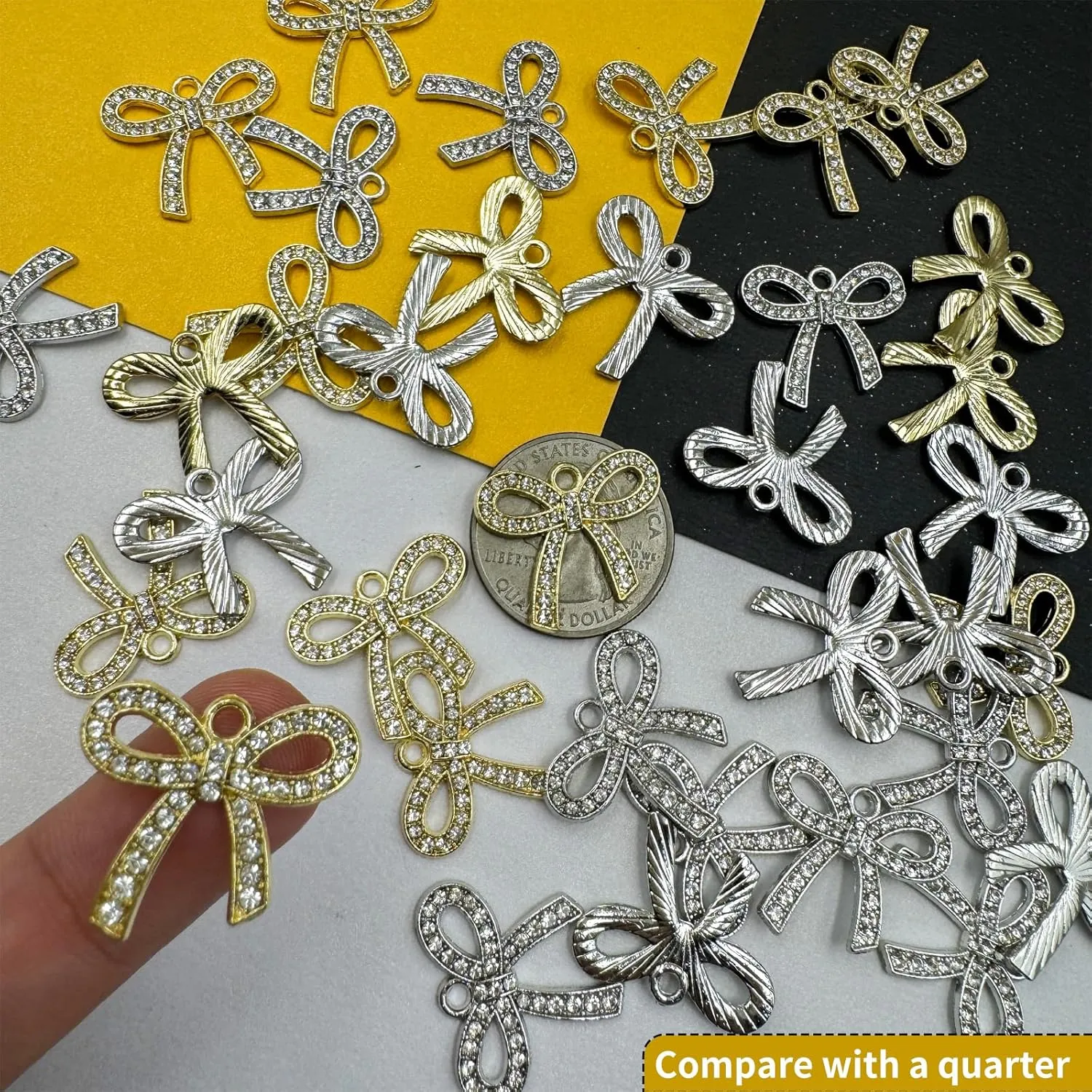 Glass Bow Charms Crystal Rhinestone Bowtie Pendants Gold Silver Plated Alloy for DIY Craft Bracelet Necklace Earring Jewellery Making