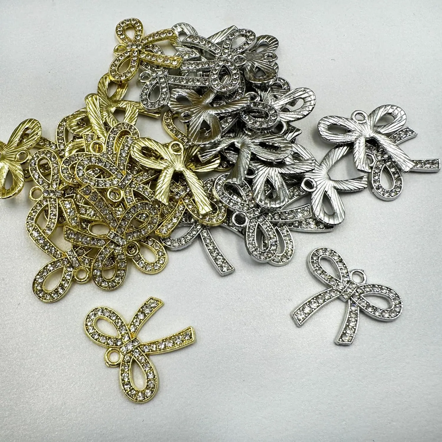 Glass Bow Charms Crystal Rhinestone Bowtie Pendants Gold Silver Plated Alloy for DIY Craft Bracelet Necklace Earring Jewellery Making