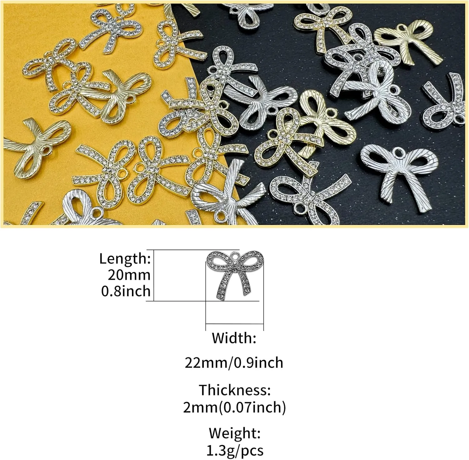 Glass Bow Charms Crystal Rhinestone Bowtie Pendants Gold Silver Plated Alloy for DIY Craft Bracelet Necklace Earring Jewellery Making
