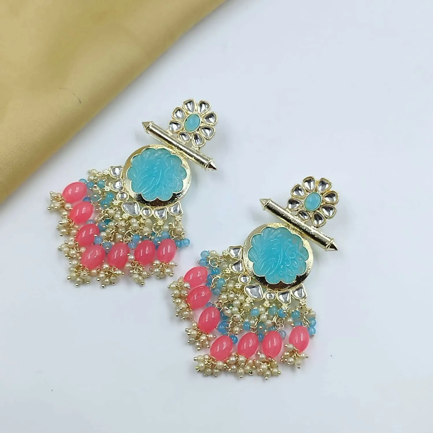 Gold Plated Kundan Dangler Earrings