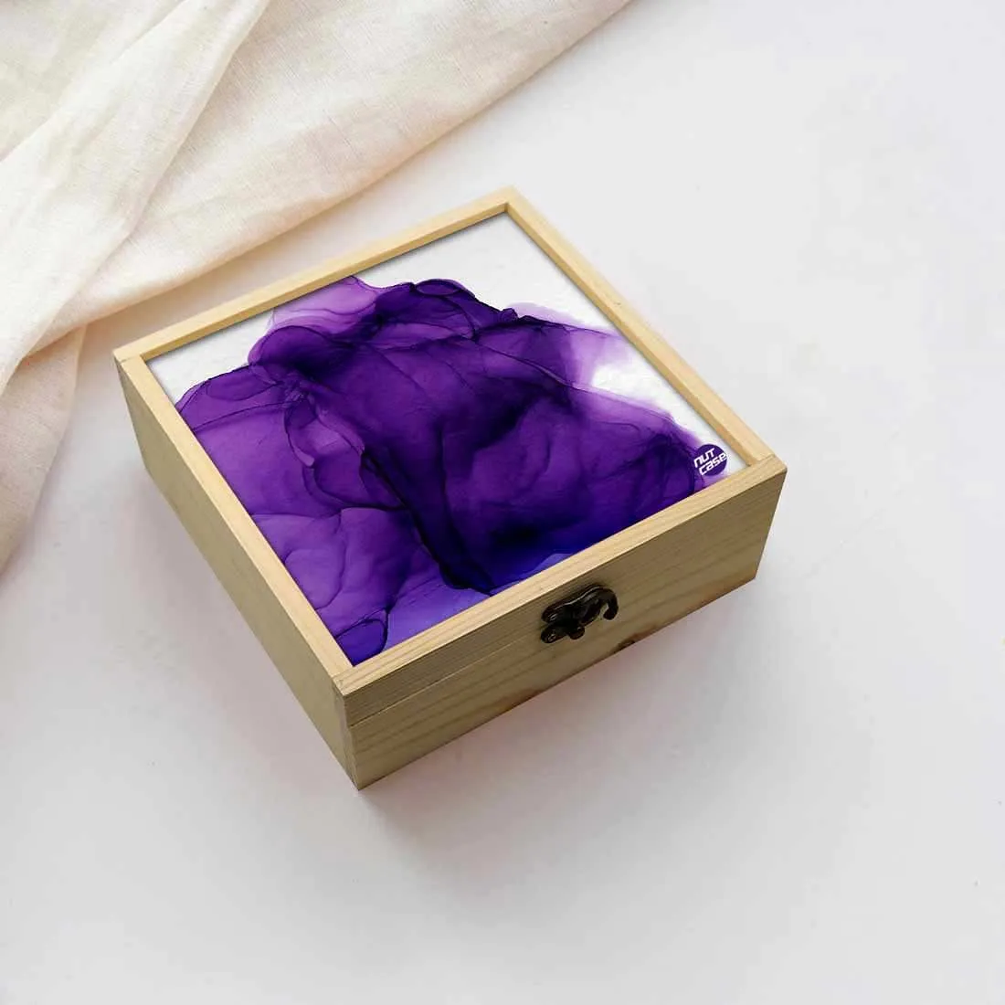 Jewellery Box Wooden Jewelry Organizer -  Dark Purple Ink Watercolor