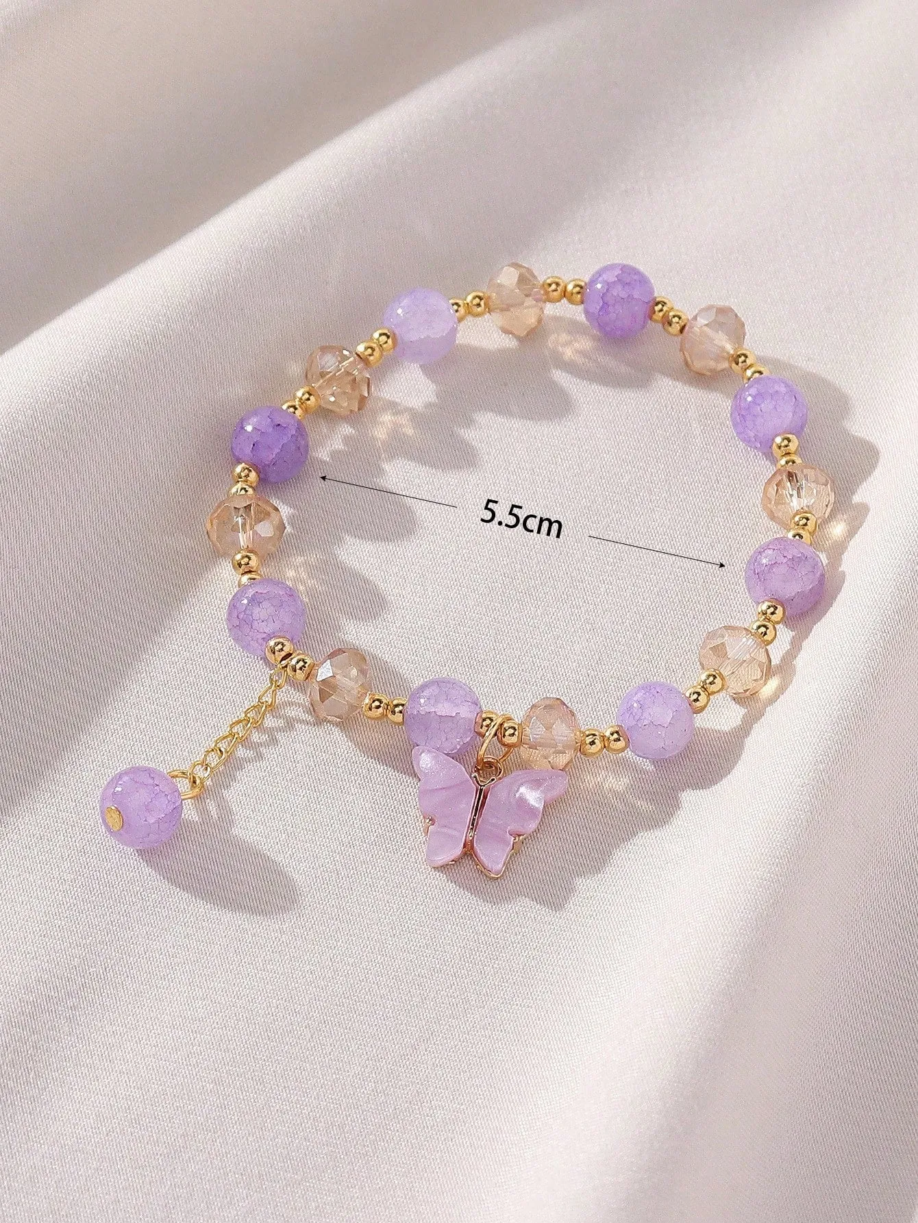 Lively Colorful Purple Acrylic Butterfly Elastic Beaded Bracelet For Women