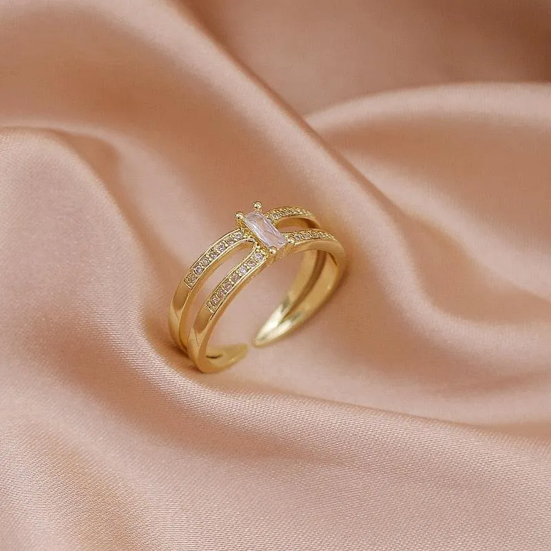 Luxury Gold Color Pearl Zircon Rings for Woman