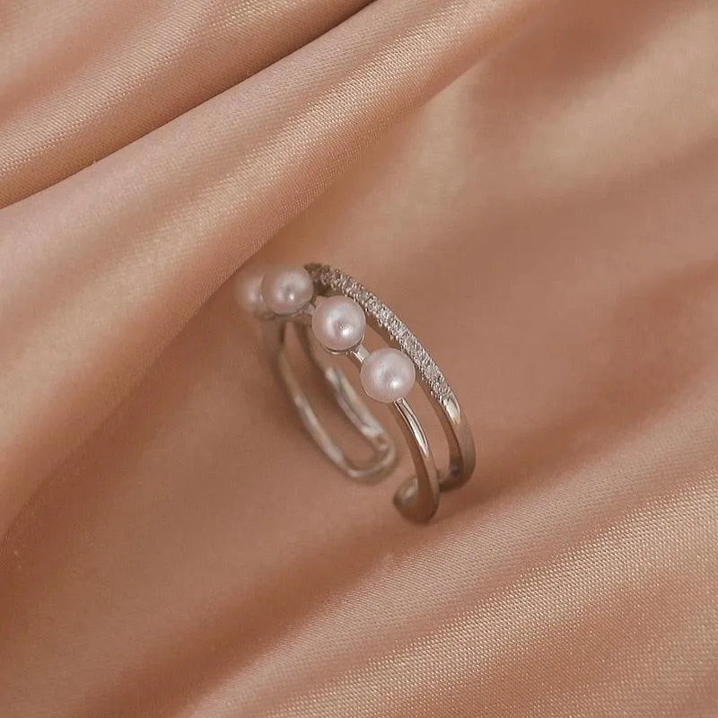 Luxury Gold Color Pearl Zircon Rings for Woman