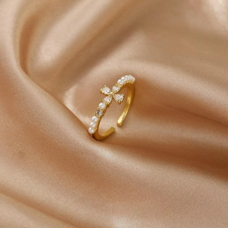 Luxury Gold Color Pearl Zircon Rings for Woman