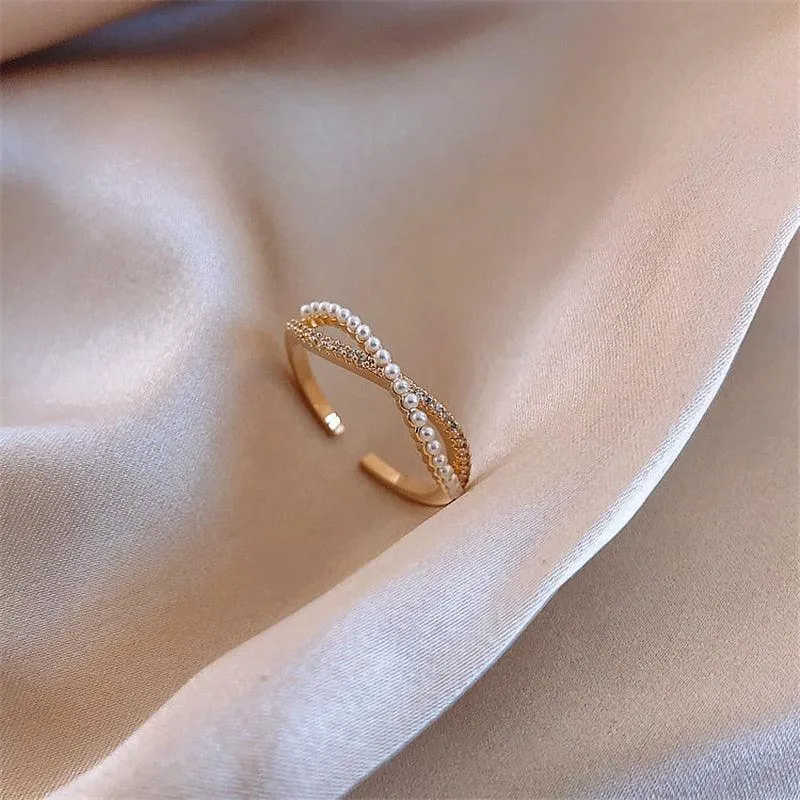 Luxury Gold Color Pearl Zircon Rings for Woman