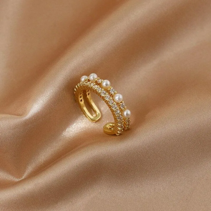 Luxury Gold Color Pearl Zircon Rings for Woman