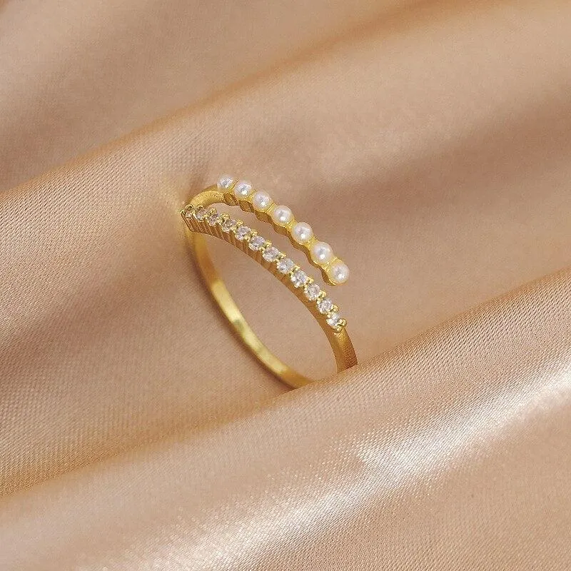 Luxury Gold Color Pearl Zircon Rings for Woman