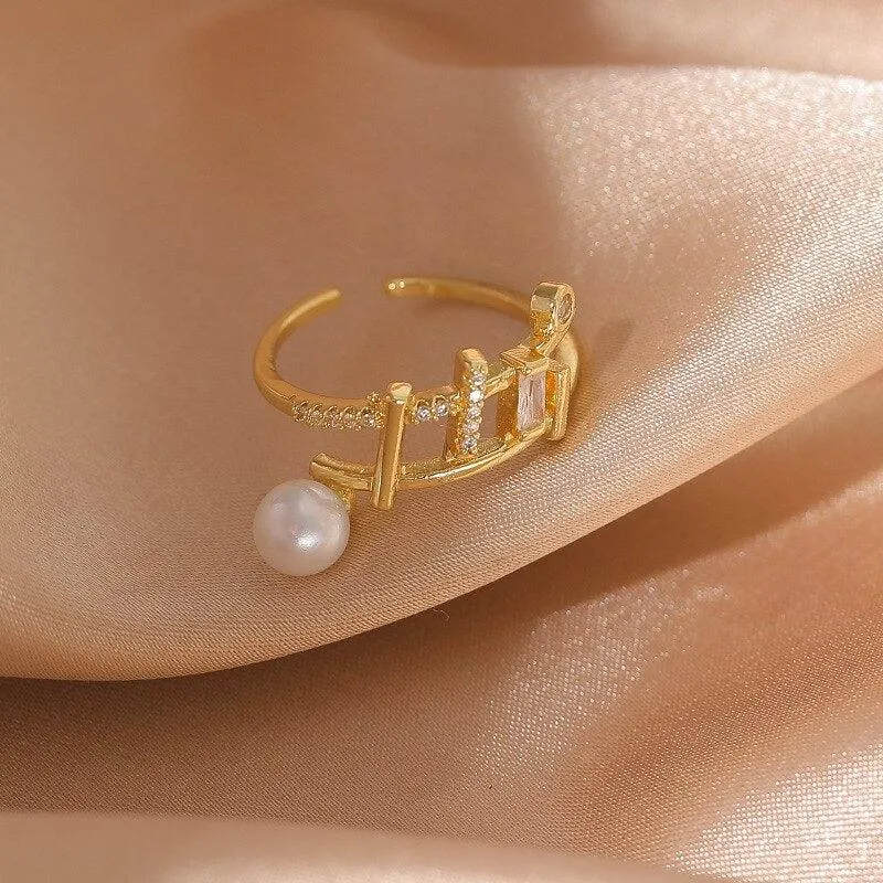Luxury Gold Color Pearl Zircon Rings for Woman