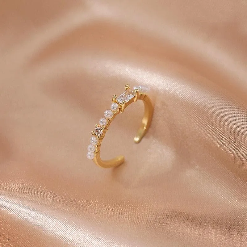 Luxury Gold Color Pearl Zircon Rings for Woman