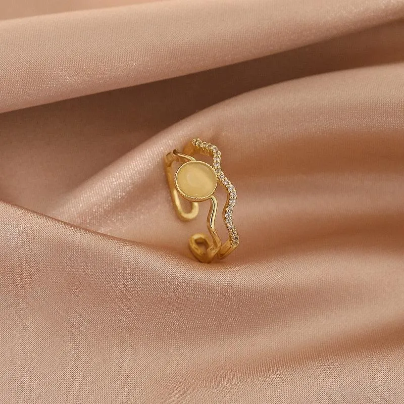 Luxury Gold Color Pearl Zircon Rings for Woman