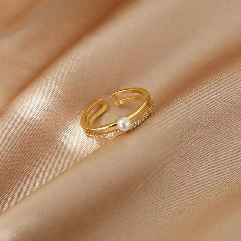 Luxury Gold Color Pearl Zircon Rings for Woman