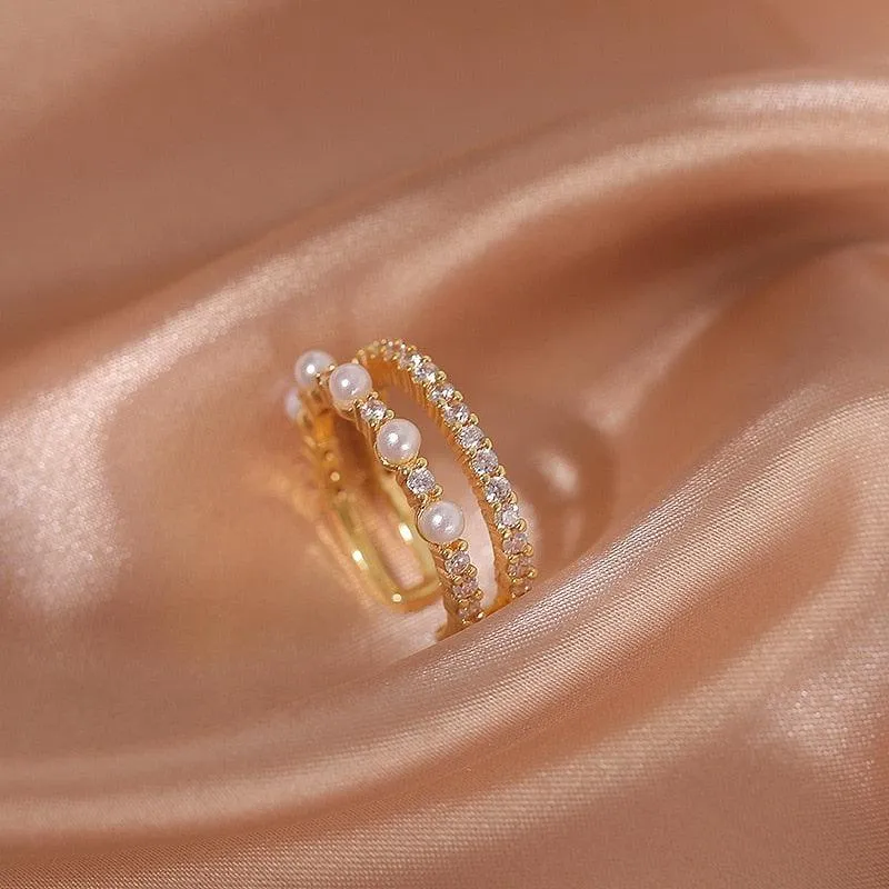 Luxury Gold Color Pearl Zircon Rings for Woman