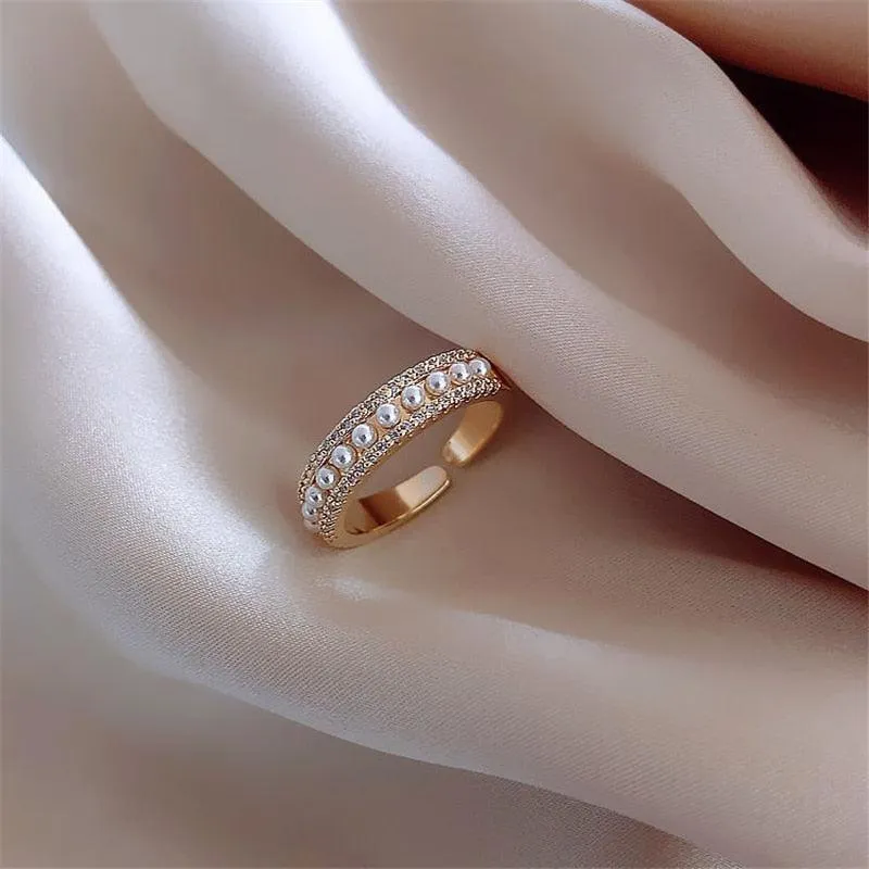 Luxury Gold Color Pearl Zircon Rings for Woman