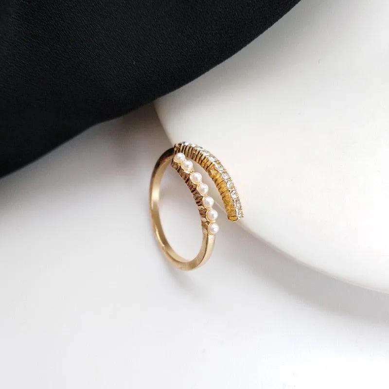 Luxury Gold Color Pearl Zircon Rings for Woman