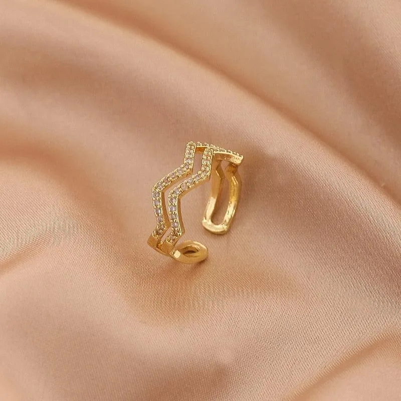 Luxury Gold Color Pearl Zircon Rings for Woman