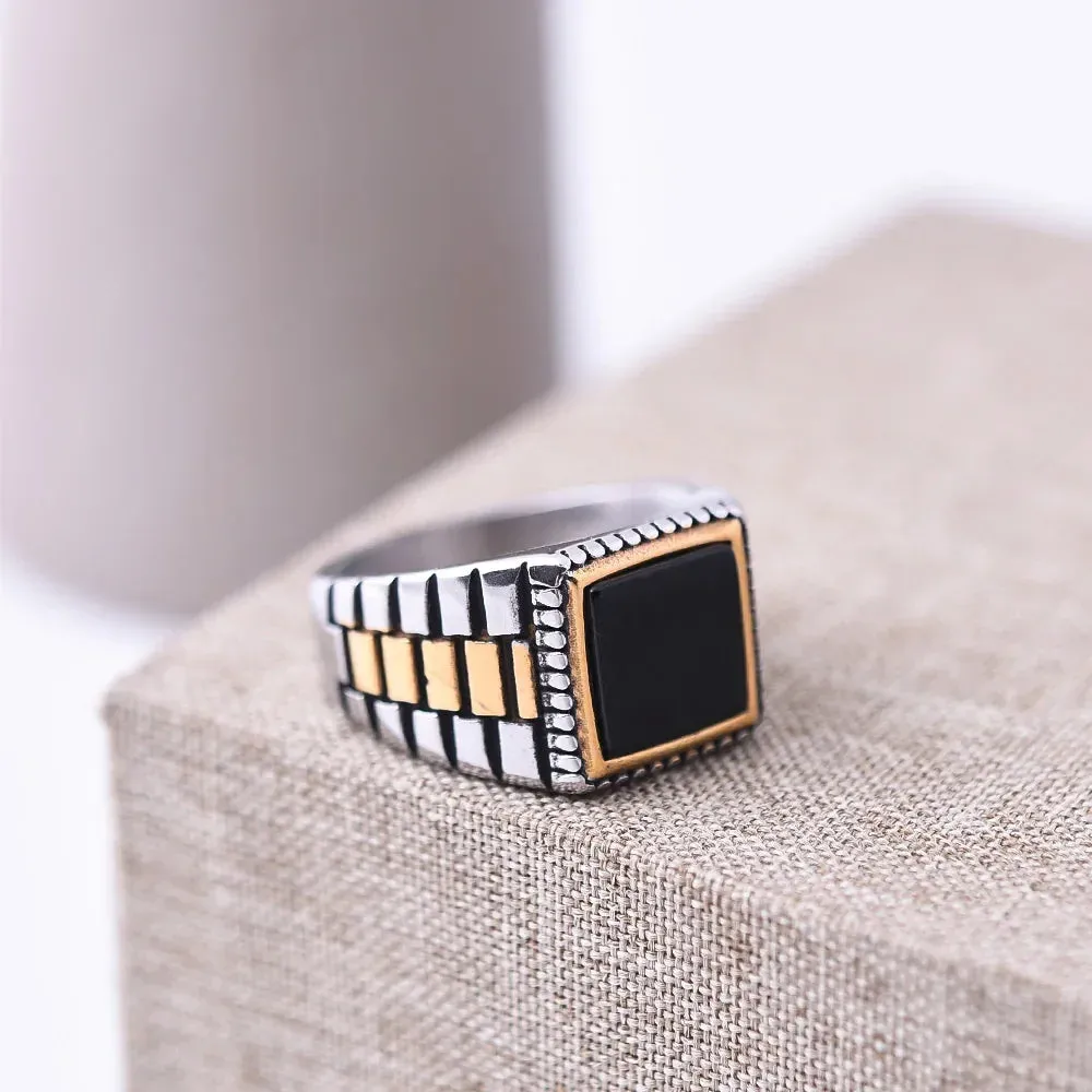 Men's 316LStainless Steel High Quality Onyx Rings Classic Trend Jewelry