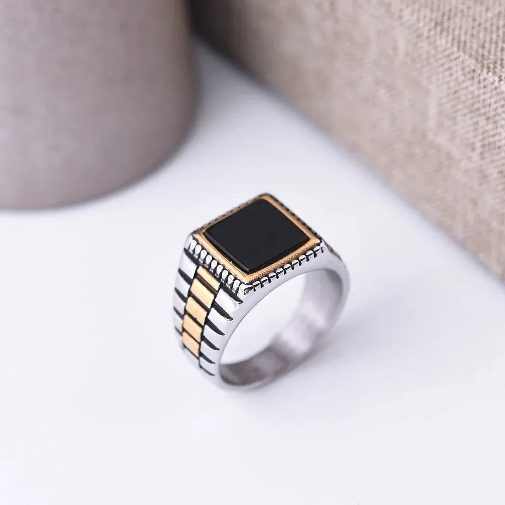 Men's 316LStainless Steel High Quality Onyx Rings Classic Trend Jewelry