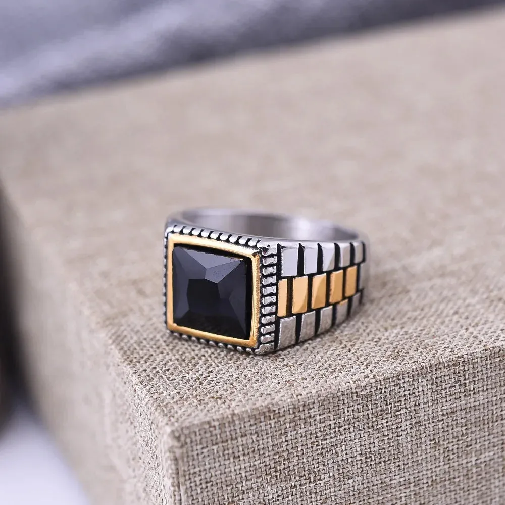 Men's 316LStainless Steel High Quality Onyx Rings Classic Trend Jewelry