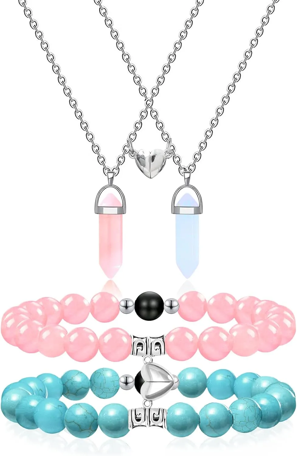 MJartoria BFF Necklace and Bracelets for 2-Crystal Friendship Necklace Bracelet Best Friend Necklace Matching Necklace Bracelets Gifts