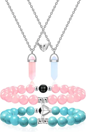 MJartoria BFF Necklace and Bracelets for 2-Crystal Friendship Necklace Bracelet Best Friend Necklace Matching Necklace Bracelets Gifts