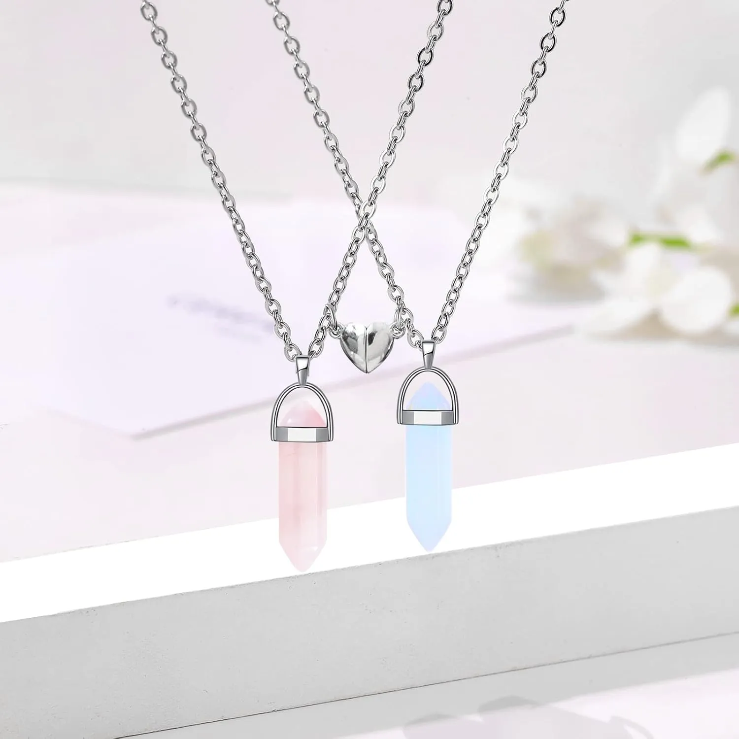 MJartoria BFF Necklace and Bracelets for 2-Crystal Friendship Necklace Bracelet Best Friend Necklace Matching Necklace Bracelets Gifts