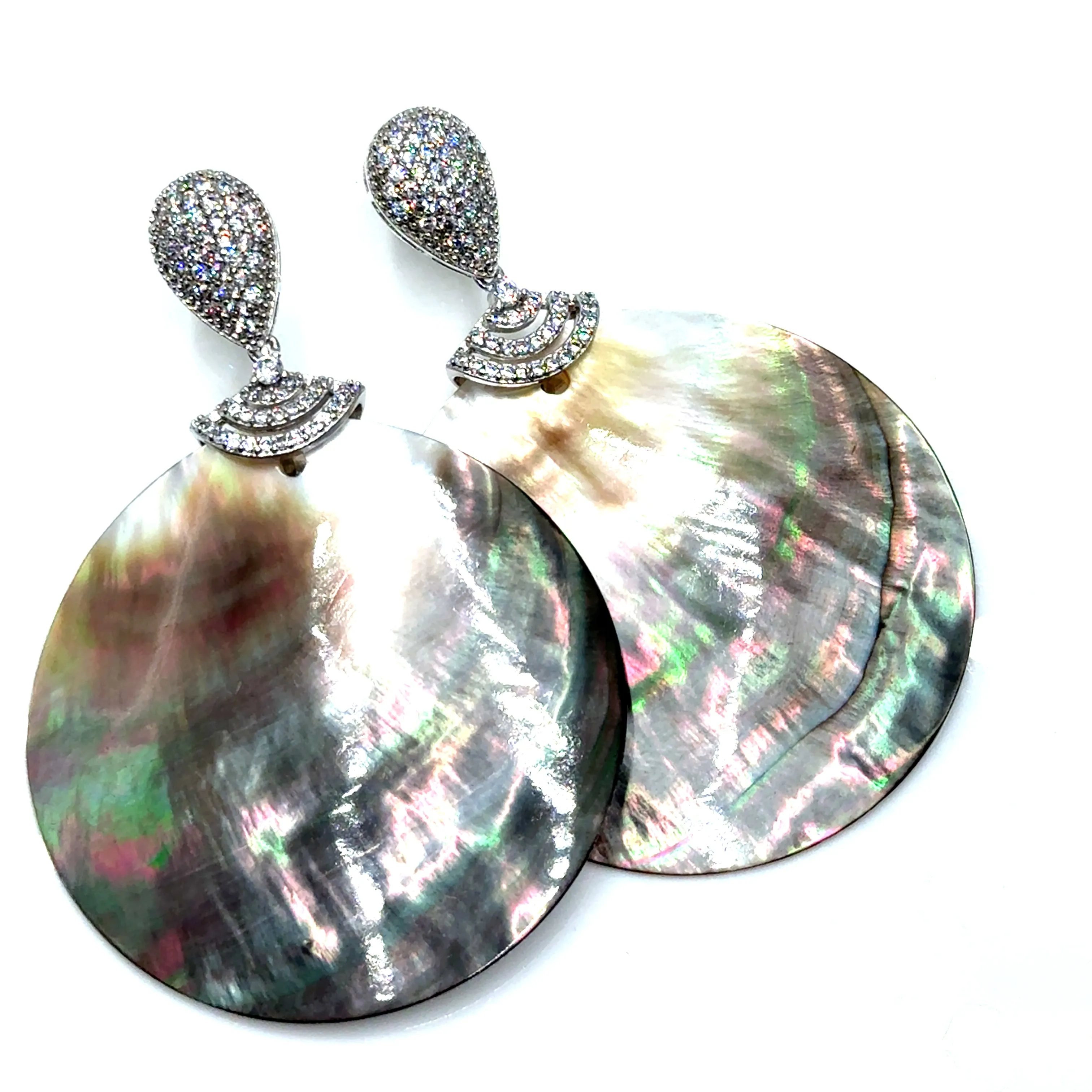 Mother Of Pearl Large Disc Drop Earrings
