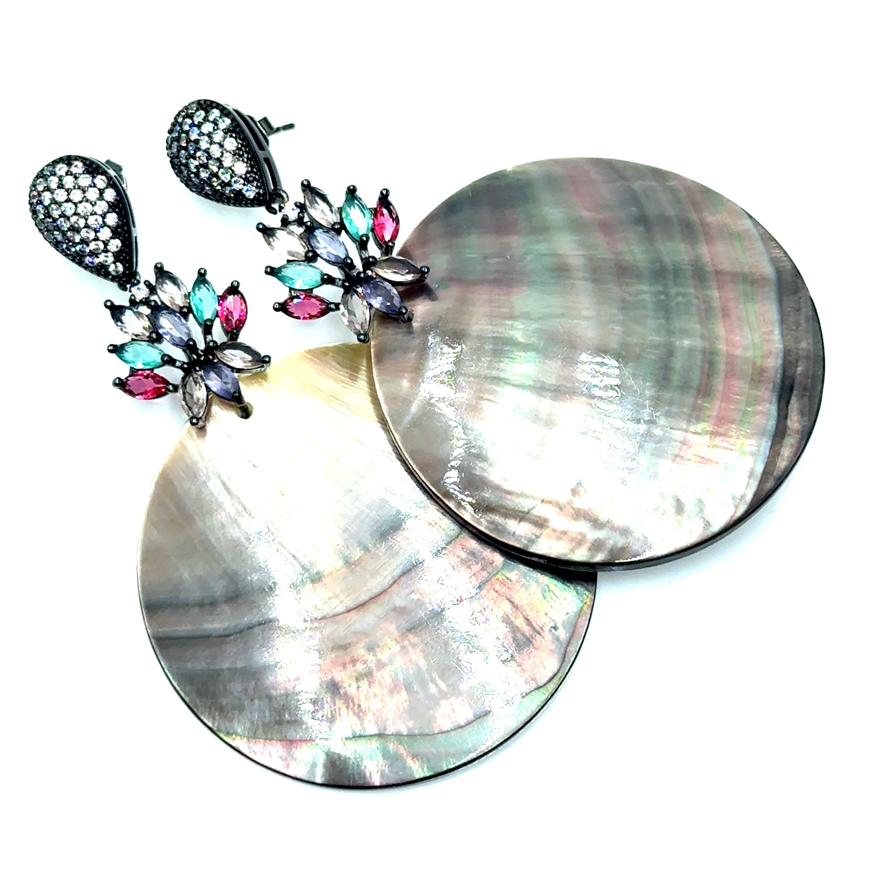 Mother Of Pearl Large Disc Drop Earrings