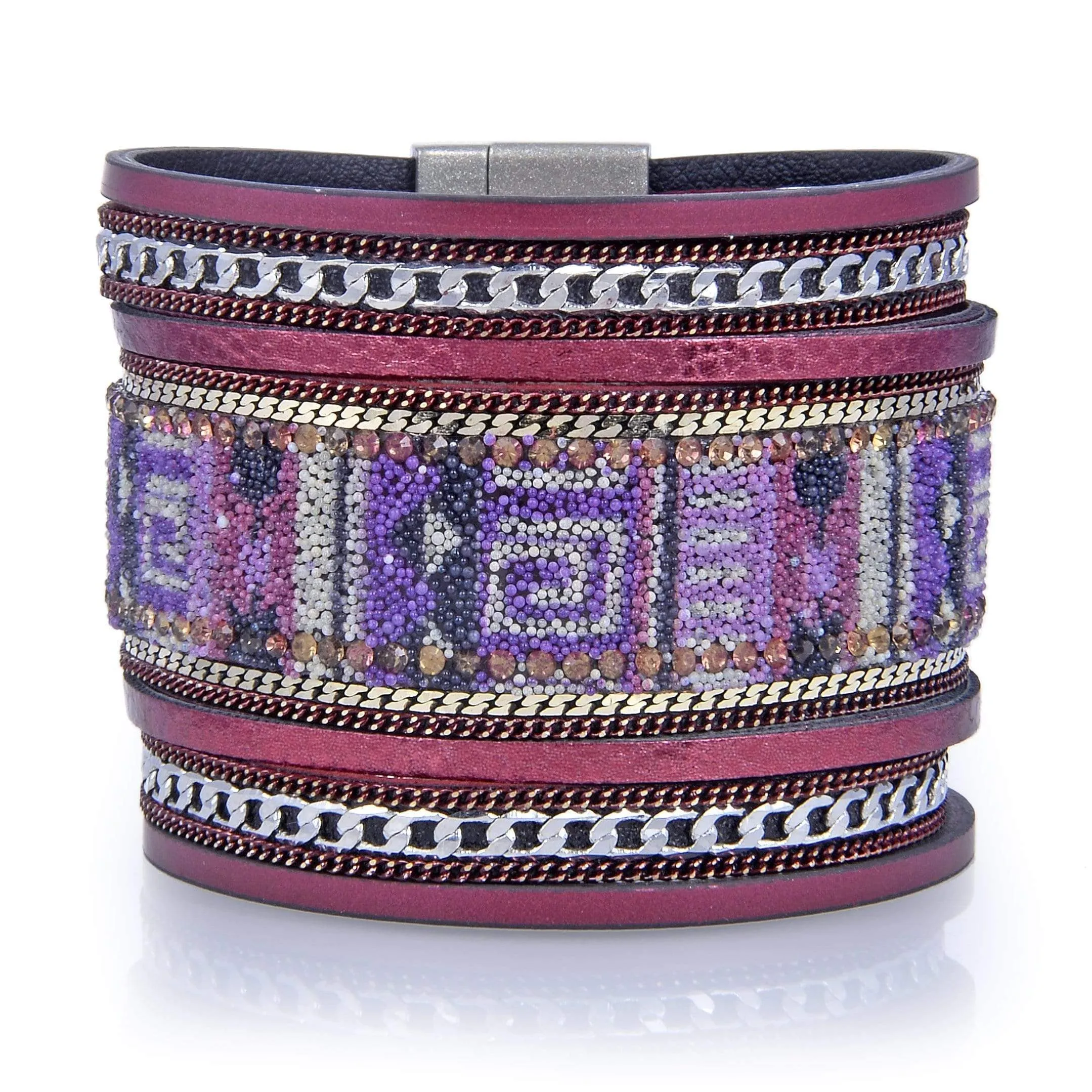 Multiple Layer Fine Bead Leather Strand Bracelet Red With Magnetic Clasp