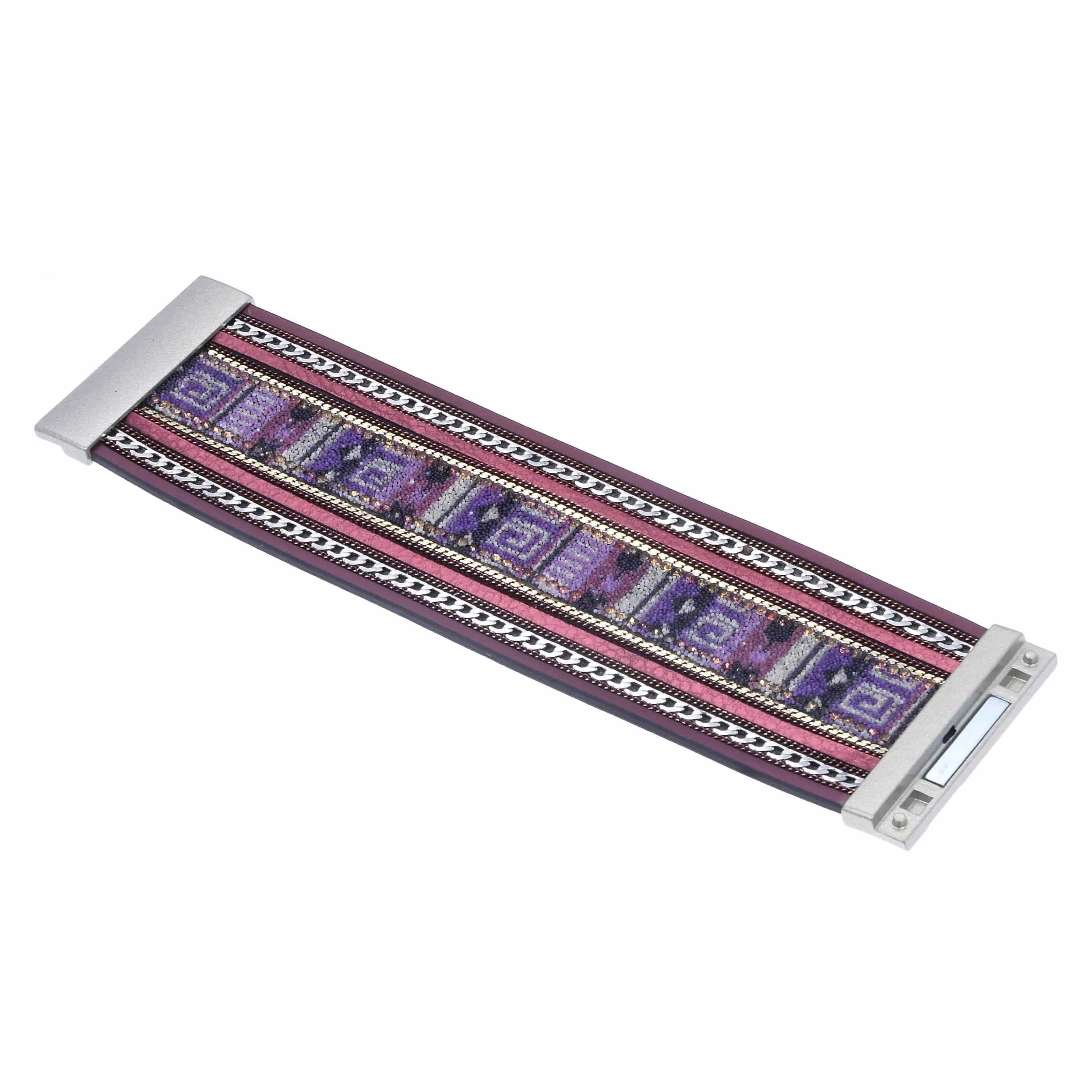 Multiple Layer Fine Bead Leather Strand Bracelet Red With Magnetic Clasp