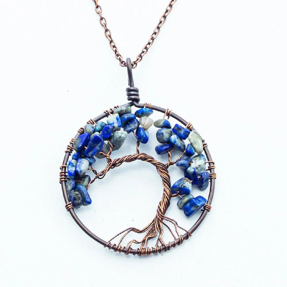 Natural Crystal Stone Tree of Life Pendant