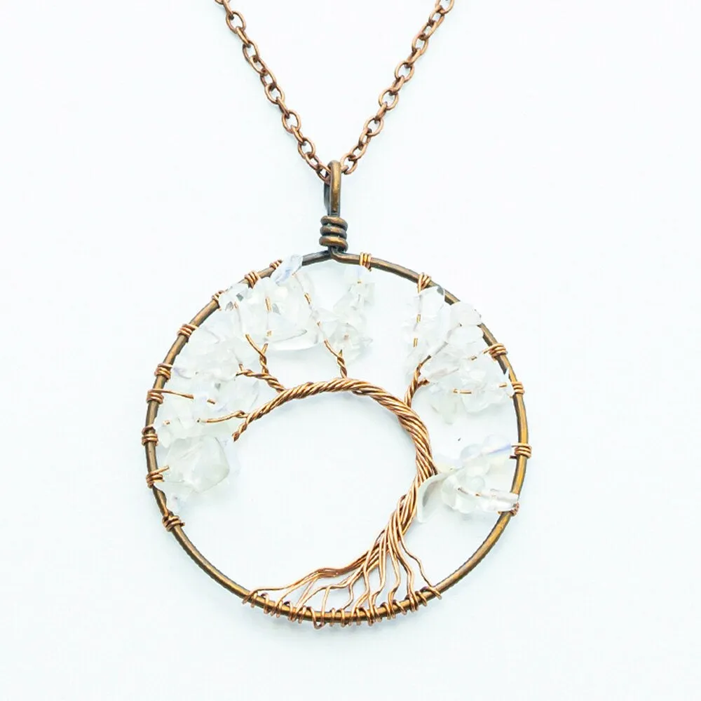 Natural Crystal Stone Tree of Life Pendant